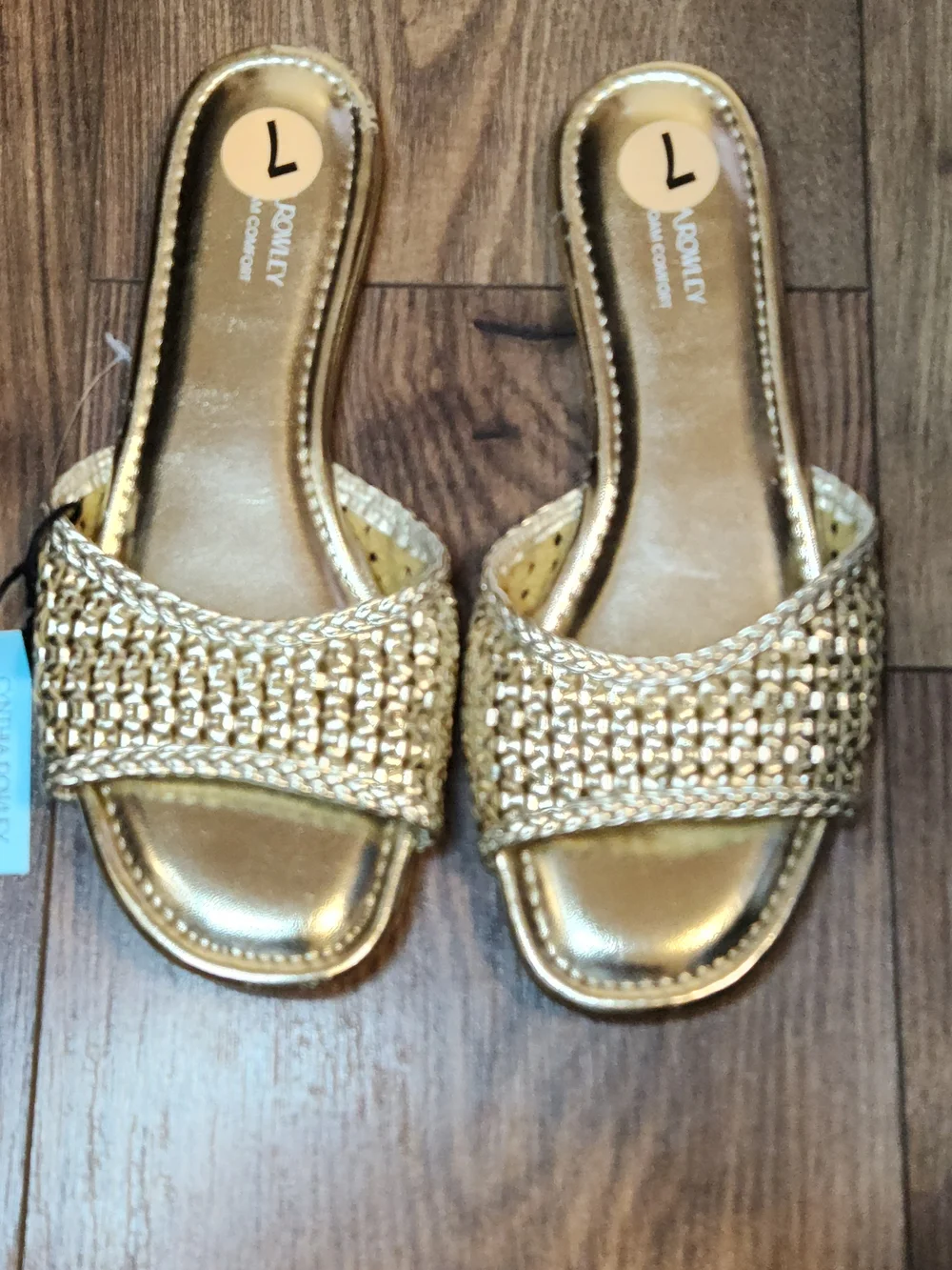 Cynthia Rowley Metallic Gold Woven Slide Sandals